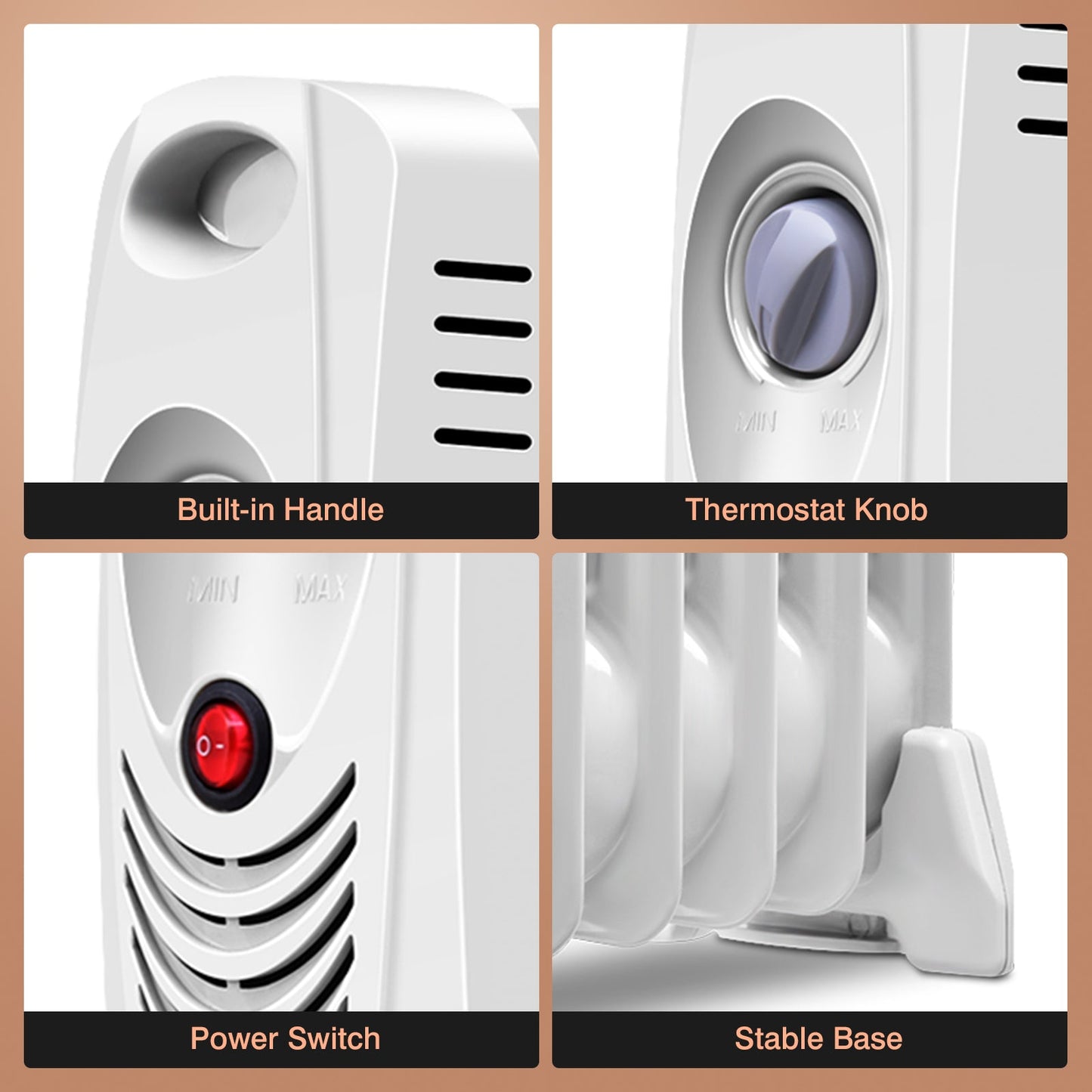DirectDeals 700 W portable oil-filled radiator heater with built-in handle and thermostat knob on Tampa Home & Garden Store