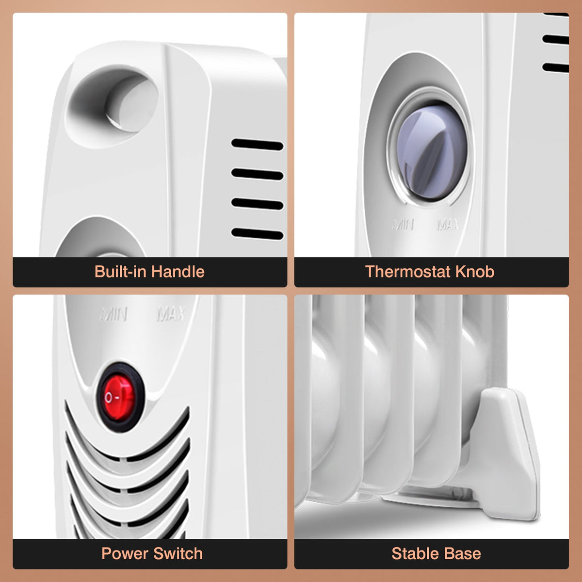 DirectDeals 700 W portable oil-filled radiator heater with built-in handle and thermostat knob on Tampa Home & Garden Store