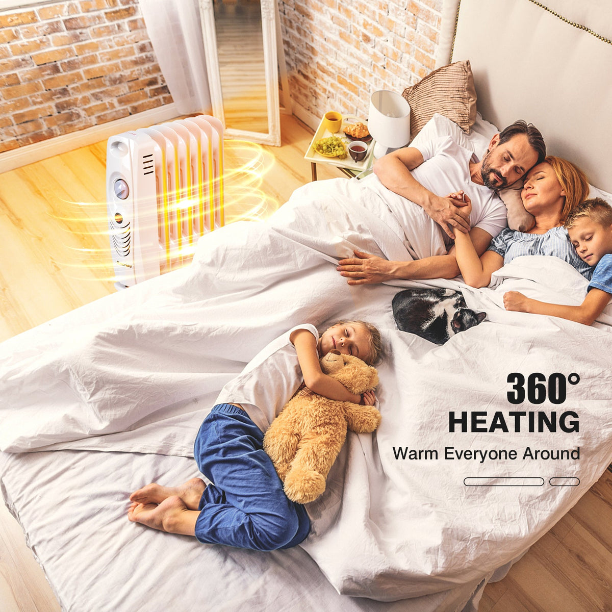 DirectDeals 700 W Portable Mini Electric Oil-Filled Radiator Heater, white heater in bedroom on Tampa Home & Garden Store