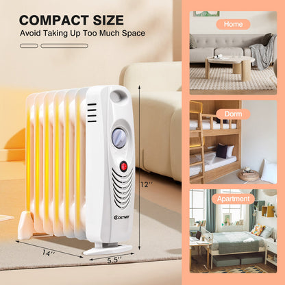 700 W portable oil-filled radiator heater Costway, white with yellow fins, 14 in wide on Tampa Home & Garden Store