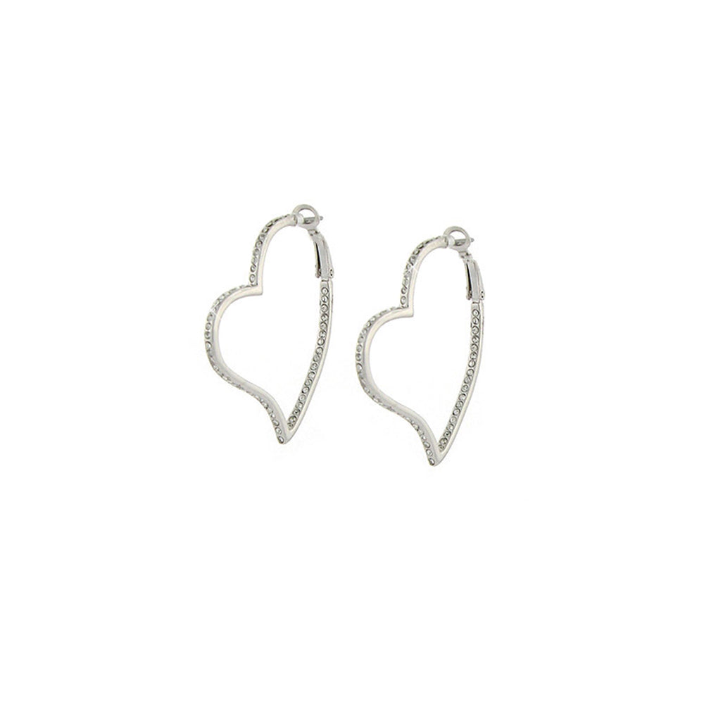 Heart Earrings by Lauren G Adams, silver-tone heart-shaped hoops with pave stones, pair on Tampa Home & Garden Store