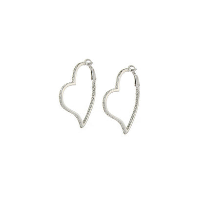 Heart Earrings by Lauren G Adams, silver-tone heart-shaped hoops with pave stones, pair on Tampa Home & Garden Store