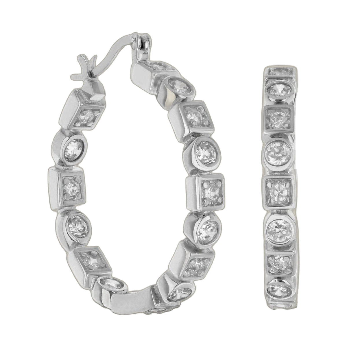Sterling silver hoop earrings with square-set clear stones by Lauren G Adams on Tampa Home & Garden Store