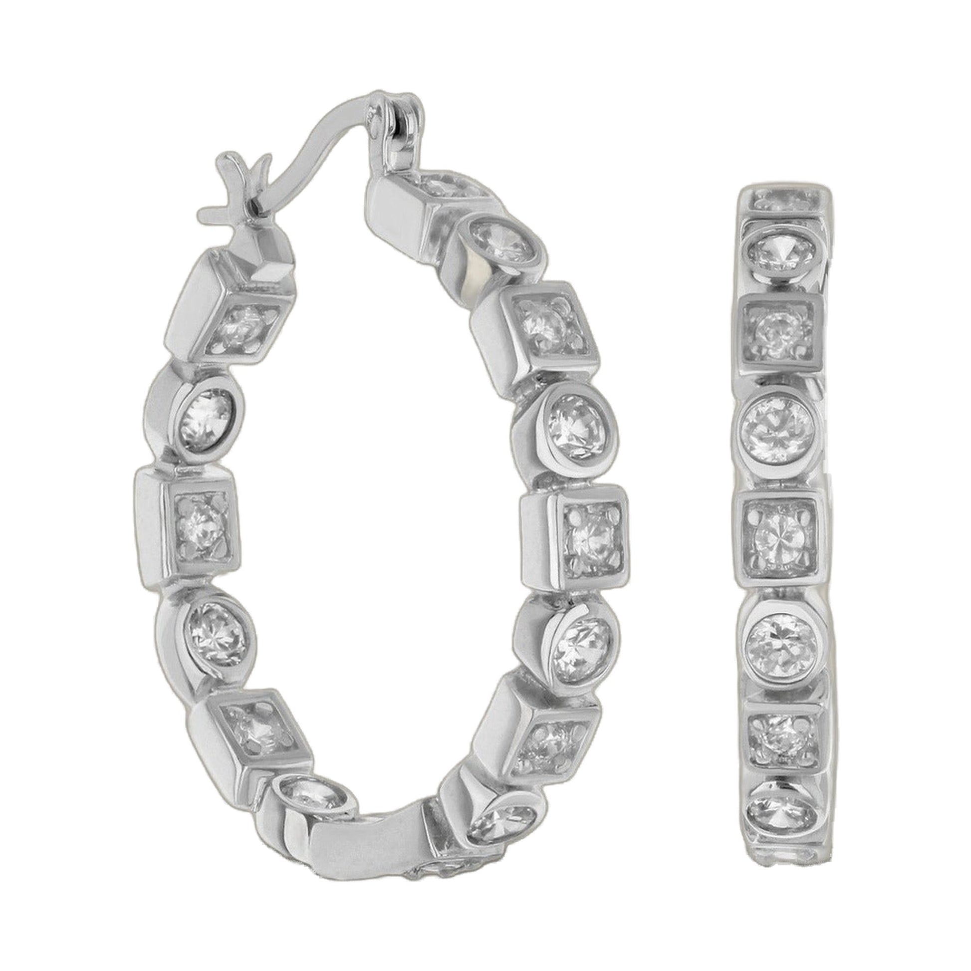 Sterling silver hoop earrings with square-set clear stones by Lauren G Adams on Tampa Home & Garden Store