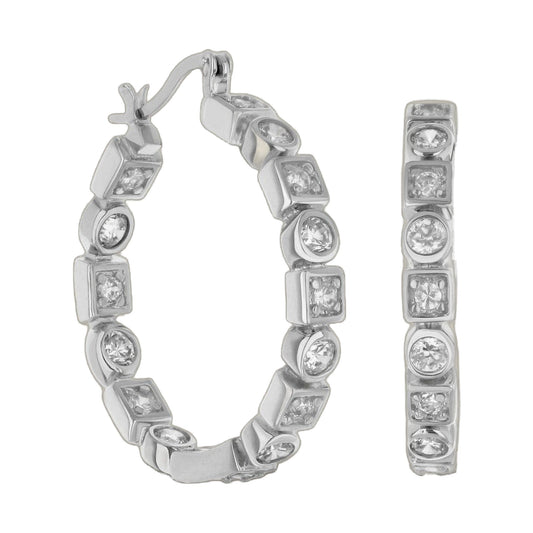 Sterling silver hoop earrings with square-set clear stones by Lauren G Adams on Tampa Home & Garden Store
