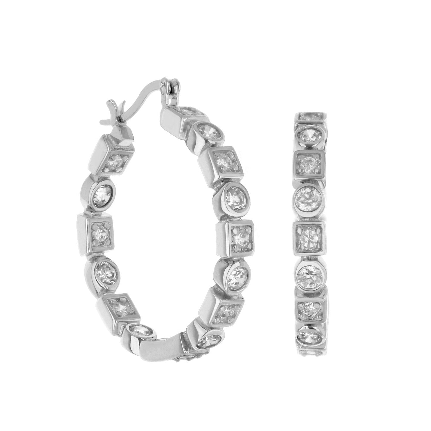 Sterling Silver Hoop Earrings Lauren G Adams with square and round crystals on Tampa Home & Garden Store