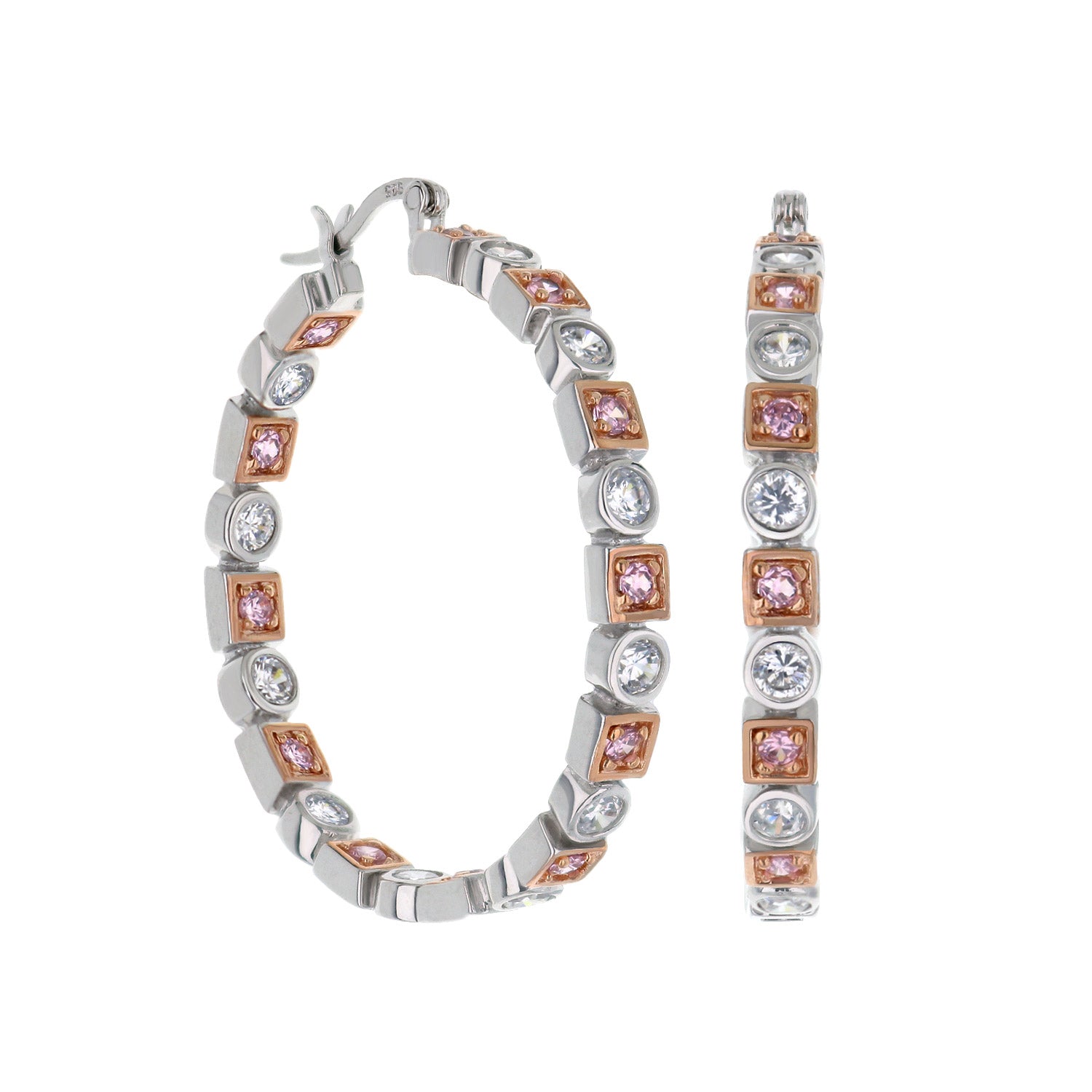 Sterling silver hoop earrings by Lauren G Adams with rose-gold accents and pink stones on Tampa Home & Garden Store