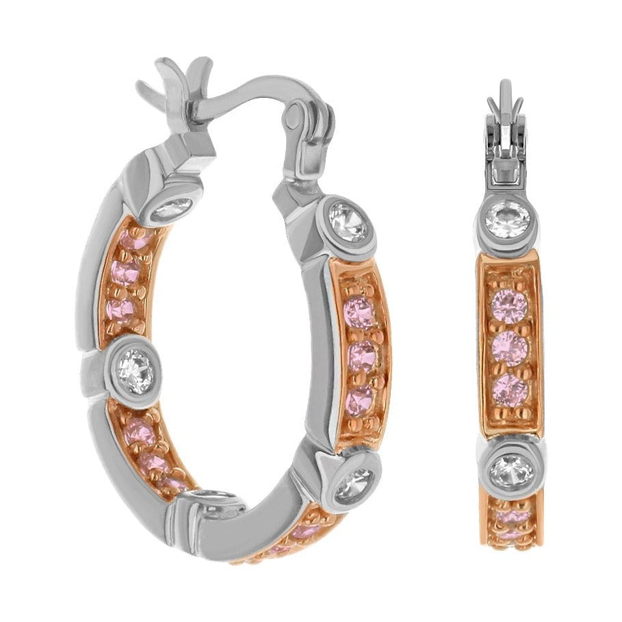 Sterling Silver Hoop Earrings by Lauren G Adams, rose gold accents, pink crystals, 2 pcs on Tampa Home & Garden Store