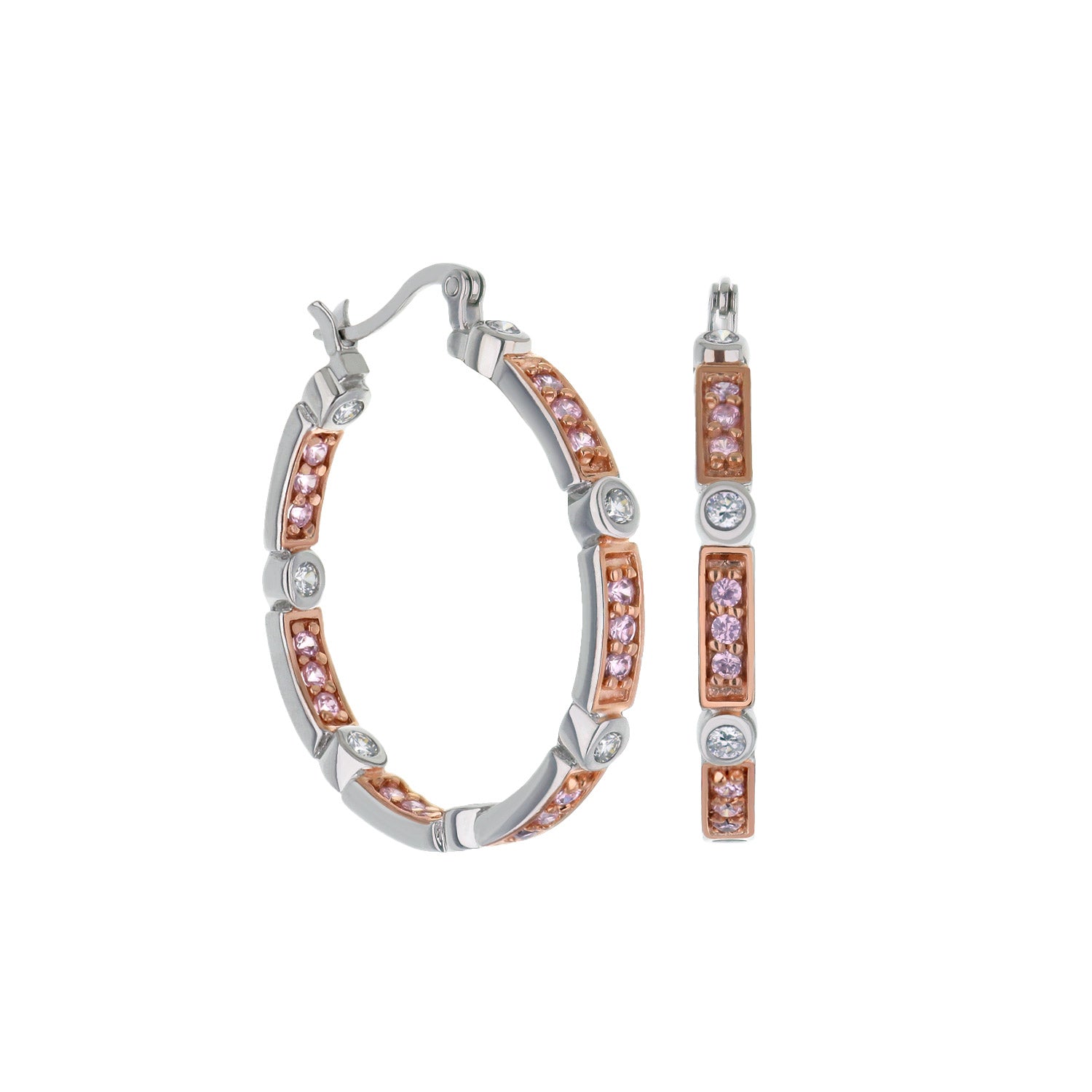 Sterling silver hoop earrings with rose-gold accents and pink stones by Lauren G Adams on Tampa Home & Garden Store