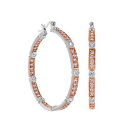 Sterling silver hoop earrings with rose-gold insets and pink crystals on Tampa Home & Garden Store