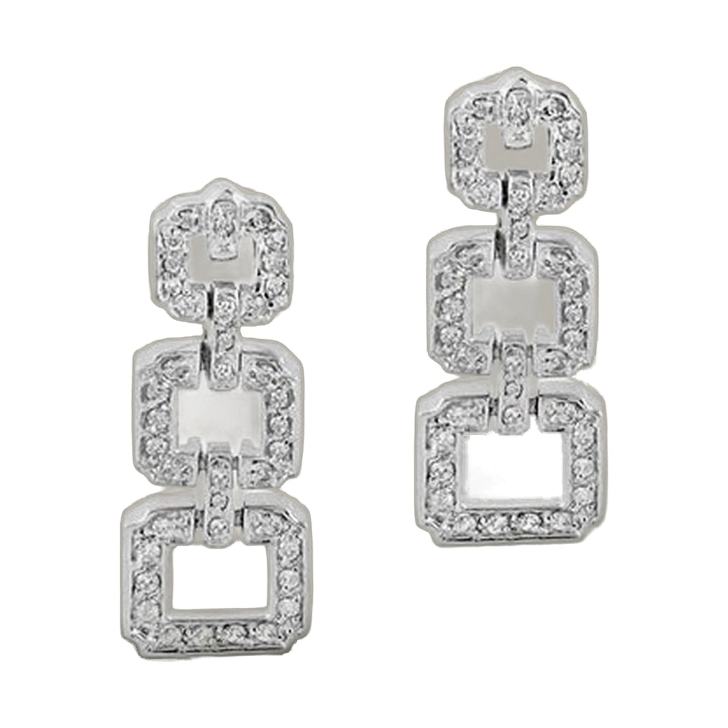 Chandelier earrings Lauren G Adams, square drop frames with clear crystals in silver-tone metal on Tampa Home & Garden Store