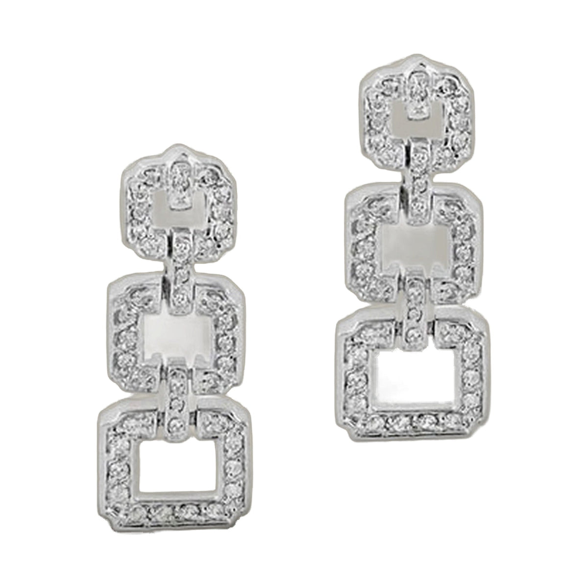 Chandelier earrings Lauren G Adams, square drop frames with clear crystals in silver-tone metal on Tampa Home & Garden Store