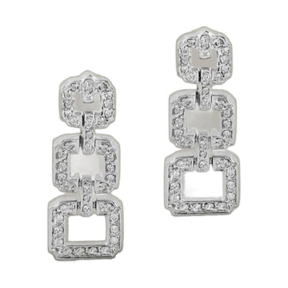 Chandelier earrings Lauren G Adams, square drop frames with clear crystals in silver-tone metal on Tampa Home & Garden Store