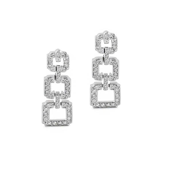 Chandelier earrings by Lauren G Adams, crystal-square linked silver-tone pair on Tampa Home & Garden Store