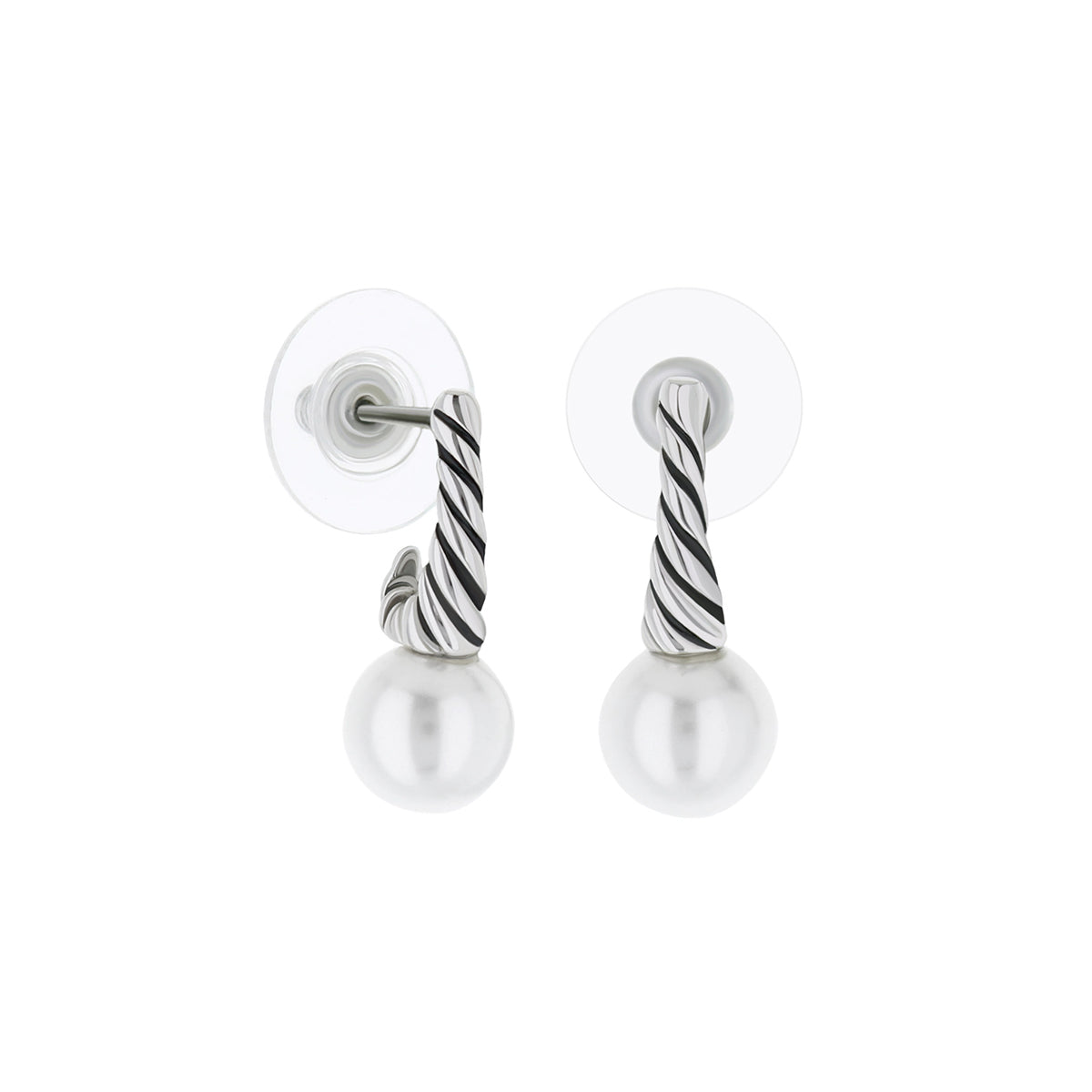 Antique wire pearl earrings, pair with black and silver twisted bar and white pearl drops on Tampa Home & Garden Store