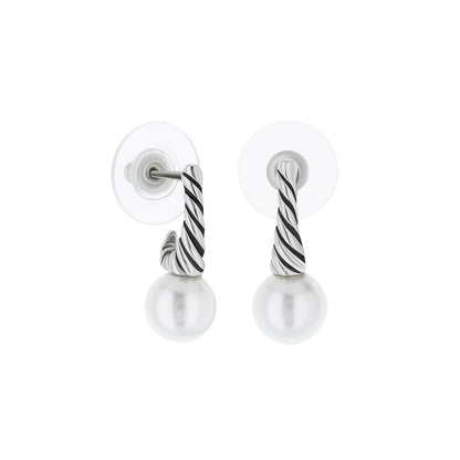 Antique wire pearl earrings, pair with black and silver twisted bar and white pearl drops on Tampa Home & Garden Store