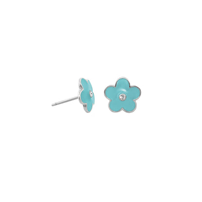 Flower Girl Earrings turquoise enamel flower studs with crystal silver posts Lauren G Adams on Tampa Home & Garden Store