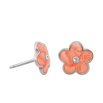 Flower Girl Earrings by Lauren G Adams, pink enamel flower studs with crystals on Tampa Home & Garden Store