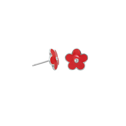 Flower Girl Earrings red enamel flower studs with clear crystal centers, Lauren G Adams on Tampa Home & Garden Store