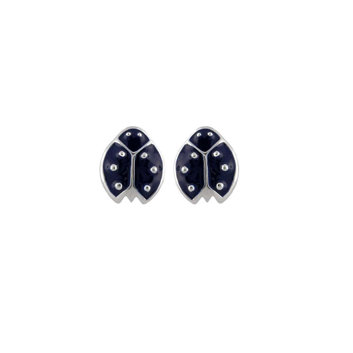 925 Lady Poof Earrings navy enamel leaf studs by Lauren G Adams, silver-tone detailing pair on Tampa Home & Garden Store