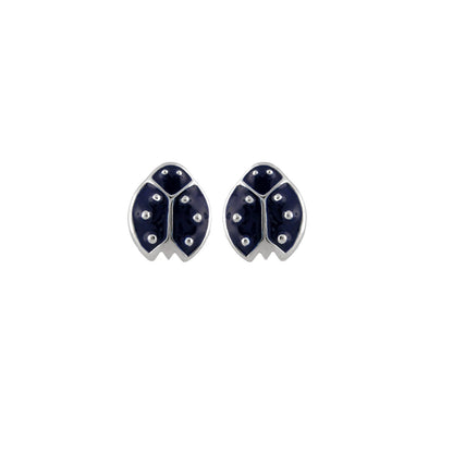 925 Lady Poof Earrings navy enamel leaf studs by Lauren G Adams, silver-tone detailing pair on Tampa Home & Garden Store