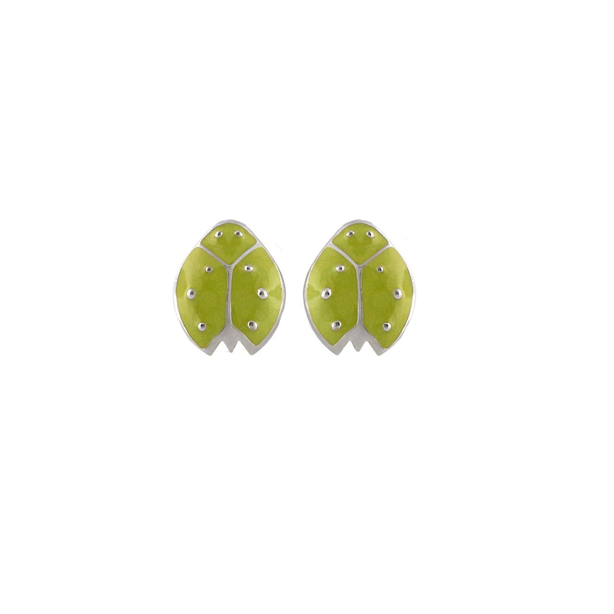 925 Lady Poof Earrings lime green leaf-shaped studs with silver trim pair on Tampa Home & Garden Store