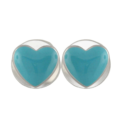 Heart Enamel Earrings turquoise heart with silver border Girl's Collection set of 2 on Tampa Home & Garden Store