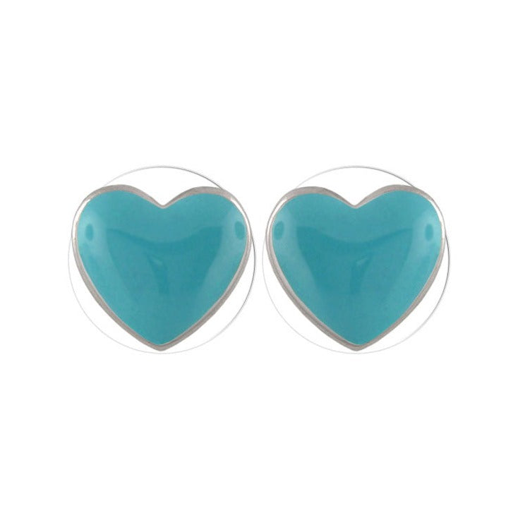Heart Enamel Earrings pair turquoise with silver-tone rims from Girl's Collection on Tampa Home & Garden Store