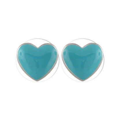 Heart Enamel Earrings pair turquoise with silver-tone rims from Girl's Collection on Tampa Home & Garden Store