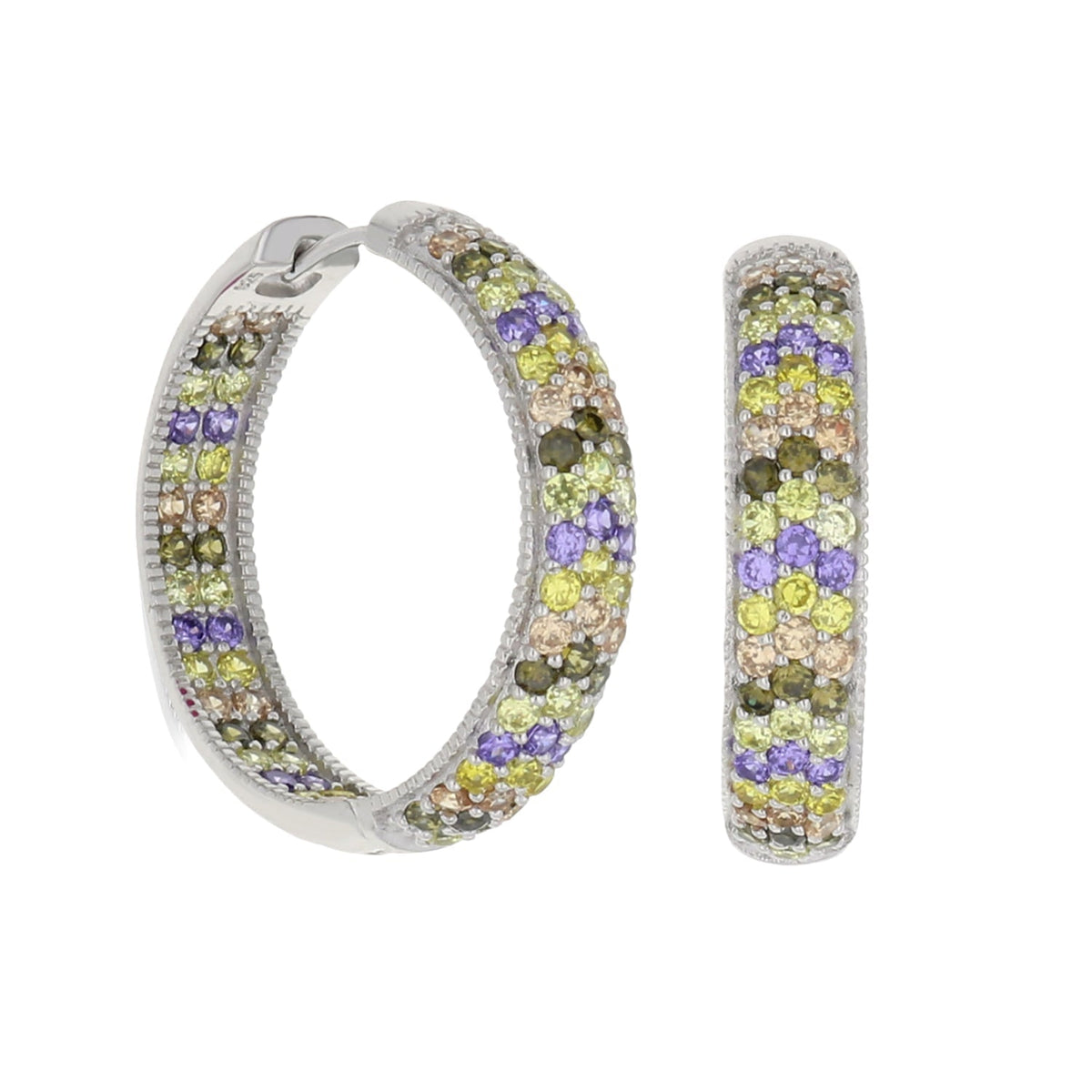 Glamour Pave .925 earrings, silver rainbow pavé hoops by Lauren G Adams on Tampa Home & Garden Store