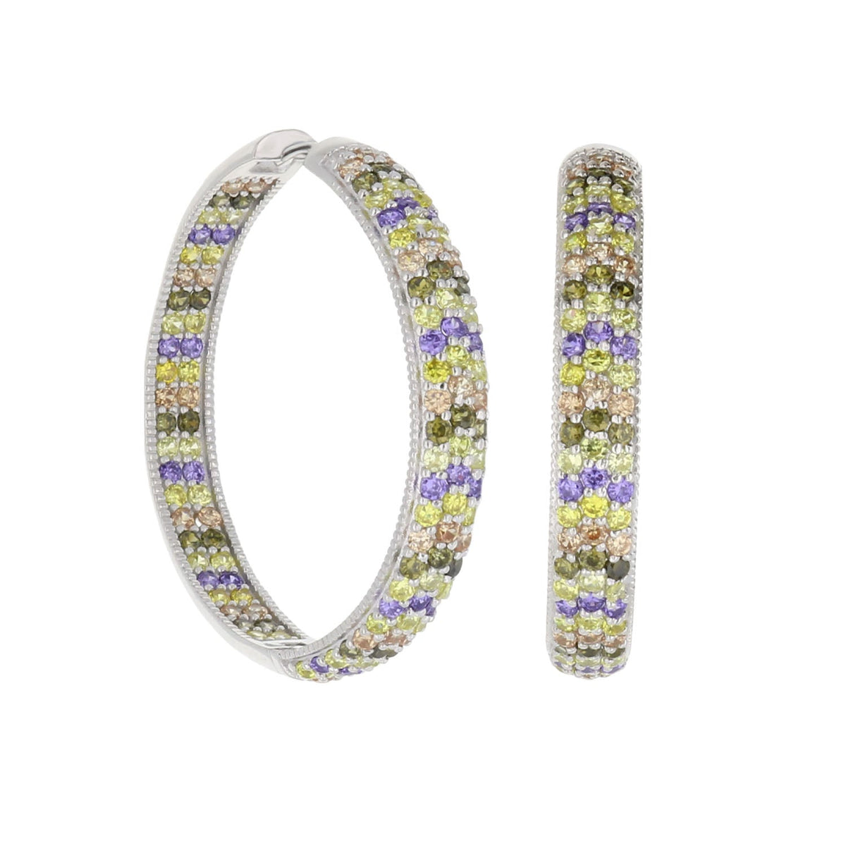 Glamour Pave .925 Earrings, sterling silver hoop with multicolor pavé crystals on Tampa Home & Garden Store