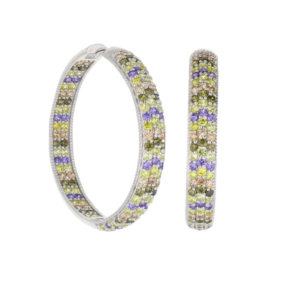 Glamour Pave .925 Earrings, sterling silver hoop with multicolor pavé crystals on Tampa Home & Garden Store