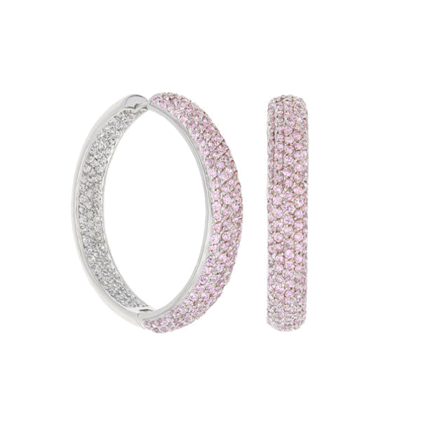 Glamour Pave .925 Earrings set with silver pavé hoop and pink pavé hoop by Lauren G Adams Collections (2 pieces) on Tampa Home & Garden Store