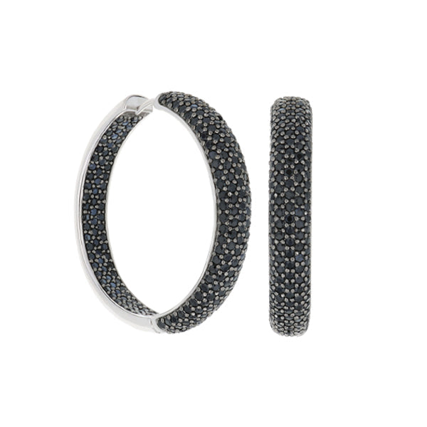 Glamour Pave .925 Earring hoops in sterling silver with black pavé stones, Lauren G Adams pair on Tampa Home & Garden Store