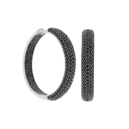 Glamour Pave .925 Earring hoops in sterling silver with black pavé stones, Lauren G Adams pair on Tampa Home & Garden Store