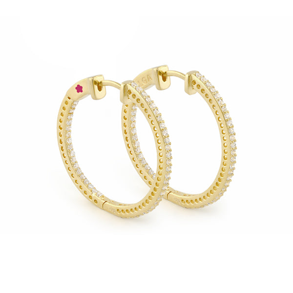 Sterling Silver and 18 Karat Gold Paved Hoops