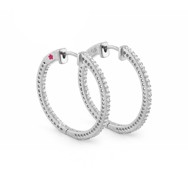 Sterling Silver and 18 Karat Gold Paved Hoops