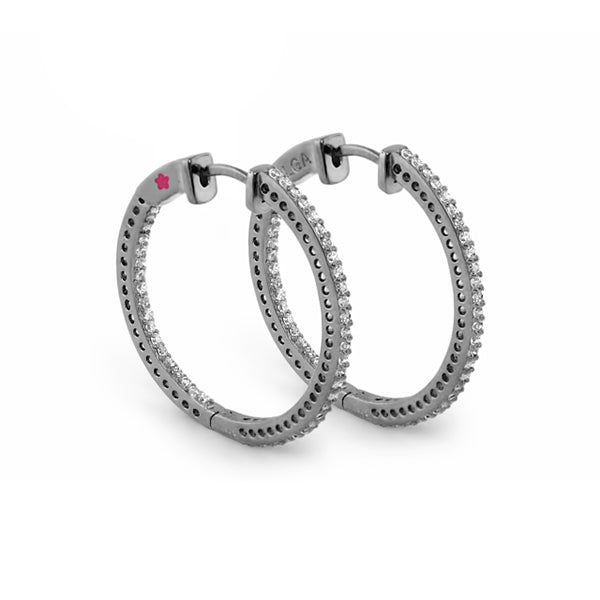 Sterling Silver and 18 Karat Gold Paved Hoops