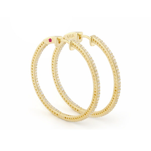 Sterling Silver and 18 Karat Gold Paved Hoops