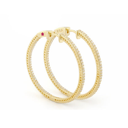 Sterling Silver and 18 Karat Gold Paved Hoops