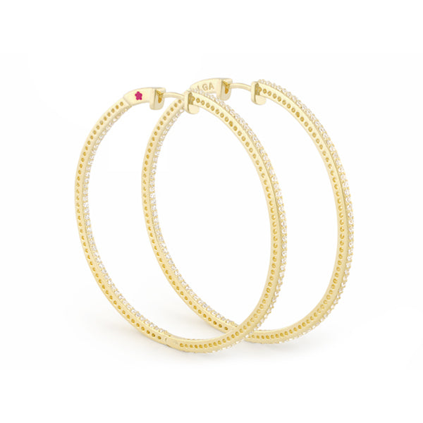 Sterling Silver and 18 Karat Gold Paved Hoops