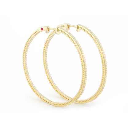 Sterling Silver and 18 Karat Gold Paved Hoops