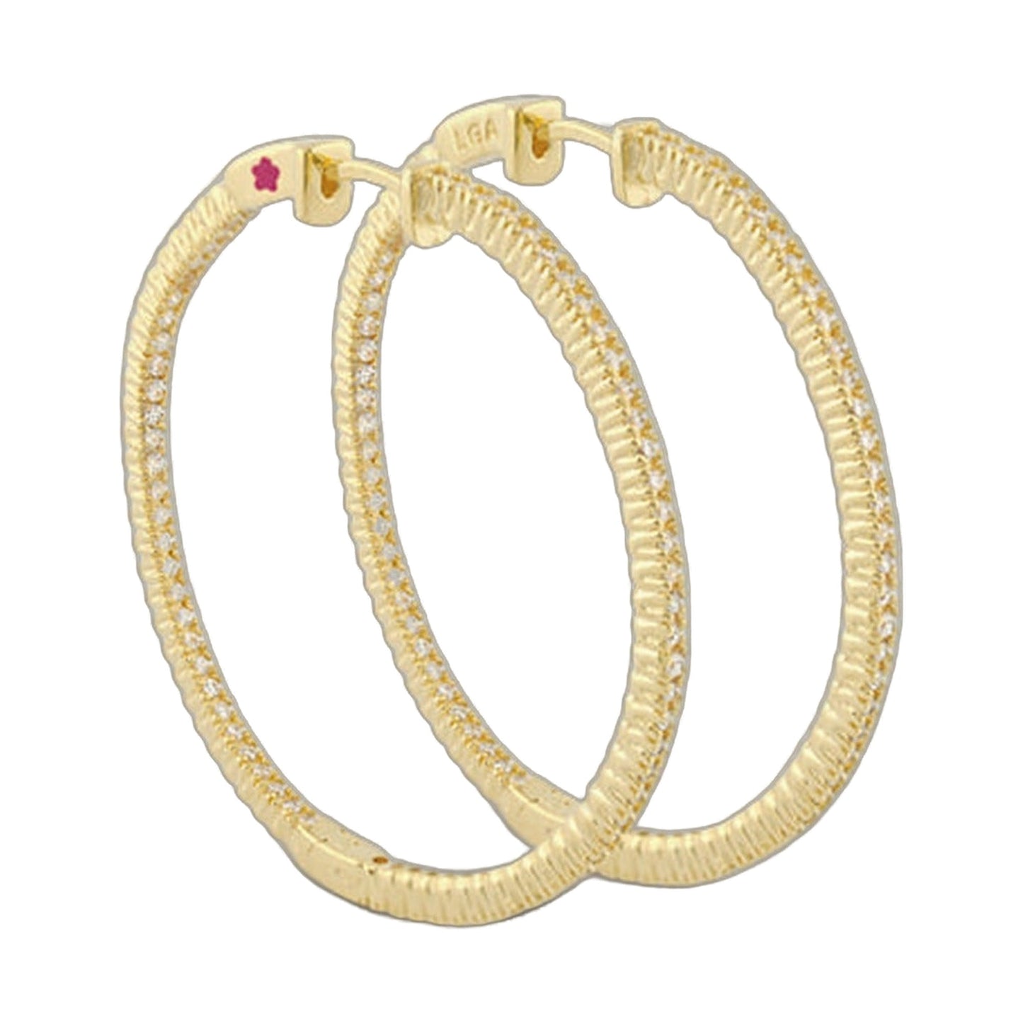 Glamour Pave Earrings .925 gold-tone hoops with pave diamonds, Lauren G Adams Collection on Tampa Home & Garden Store