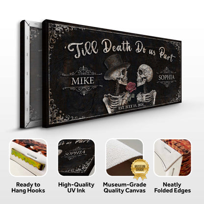 Till Death Do Us Part Skeleton Couple canvas with dark rustic background on Tampa Home & Garden Store