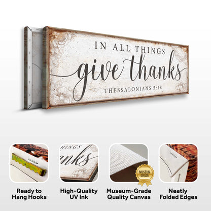 Canvas faith sign In All Things Give Thanks, Thessalonians 5:18 with vintage border on Tampa Home & Garden Store