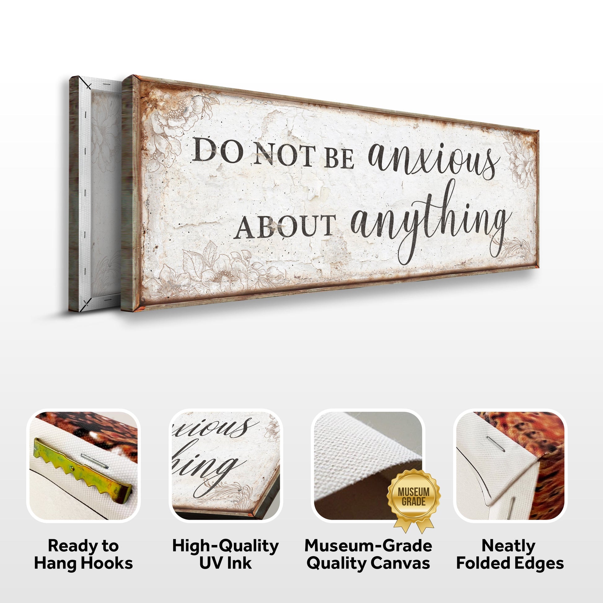 Canvas Do Not Be Anxious About Anything Faith Sign by Tailored Canvases in antique white on Tampa Home & Garden Store