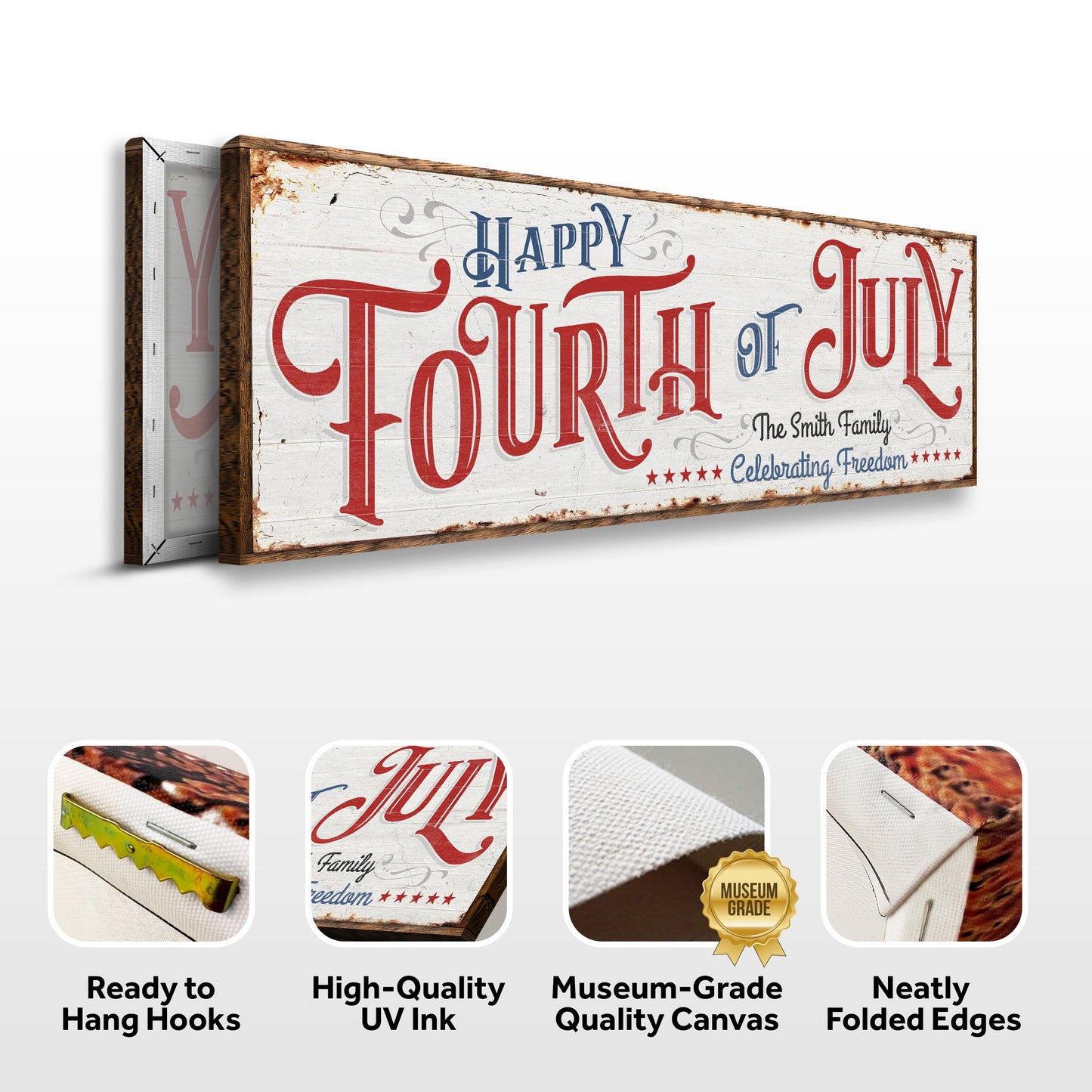 Happy 4th of July canvas sign with rustic red-blue lettering Tailored Canvases on Tampa Home & Garden Store