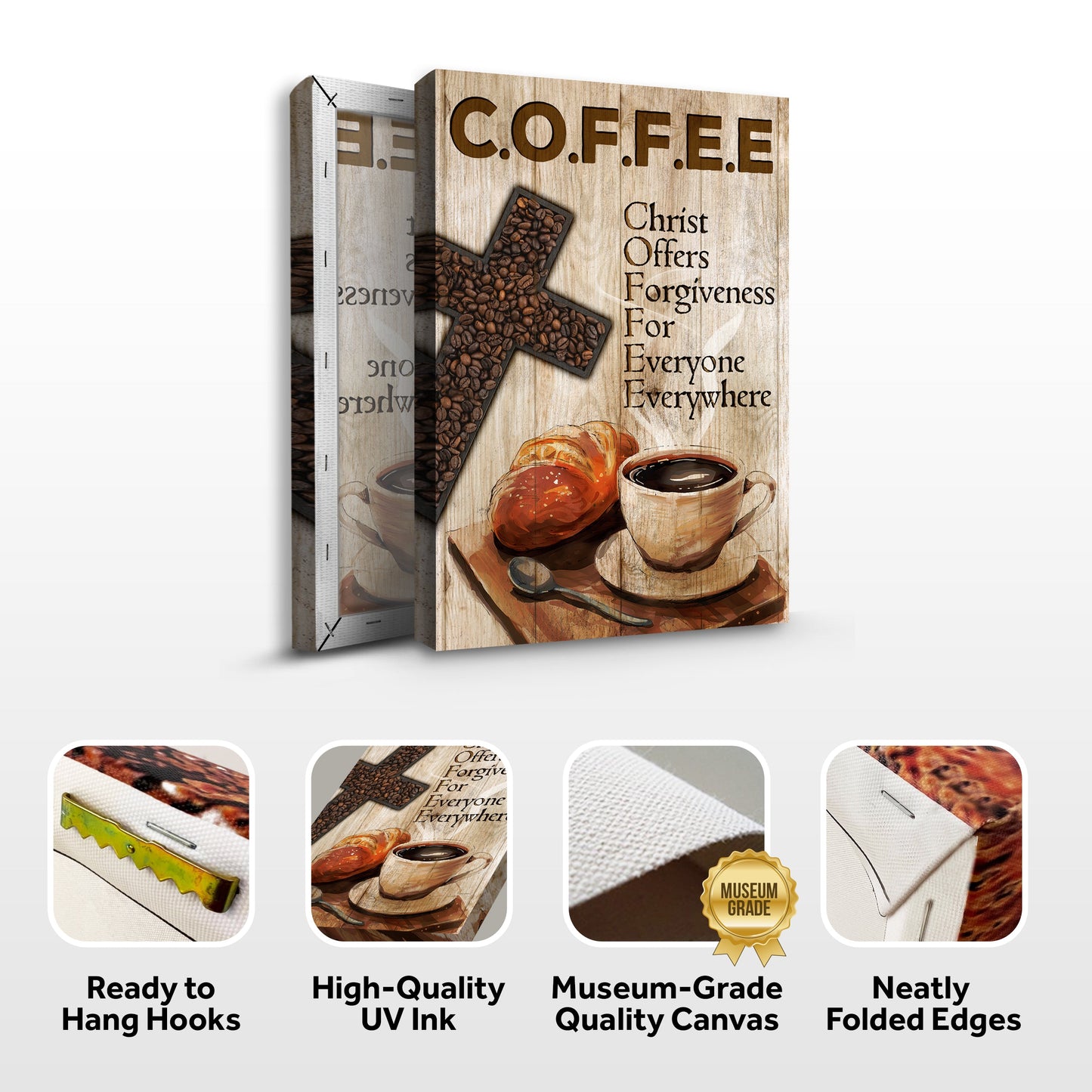 Christ And Coffee Faith Sign II canvas with coffee bean cross by Tailored Canvases on Tampa Home & Garden Store