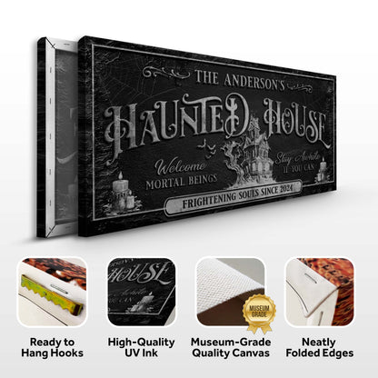 Personalized Haunted House Sign canvas with Gothic lettering by Tailored Canvases on Tampa Home & Garden Store