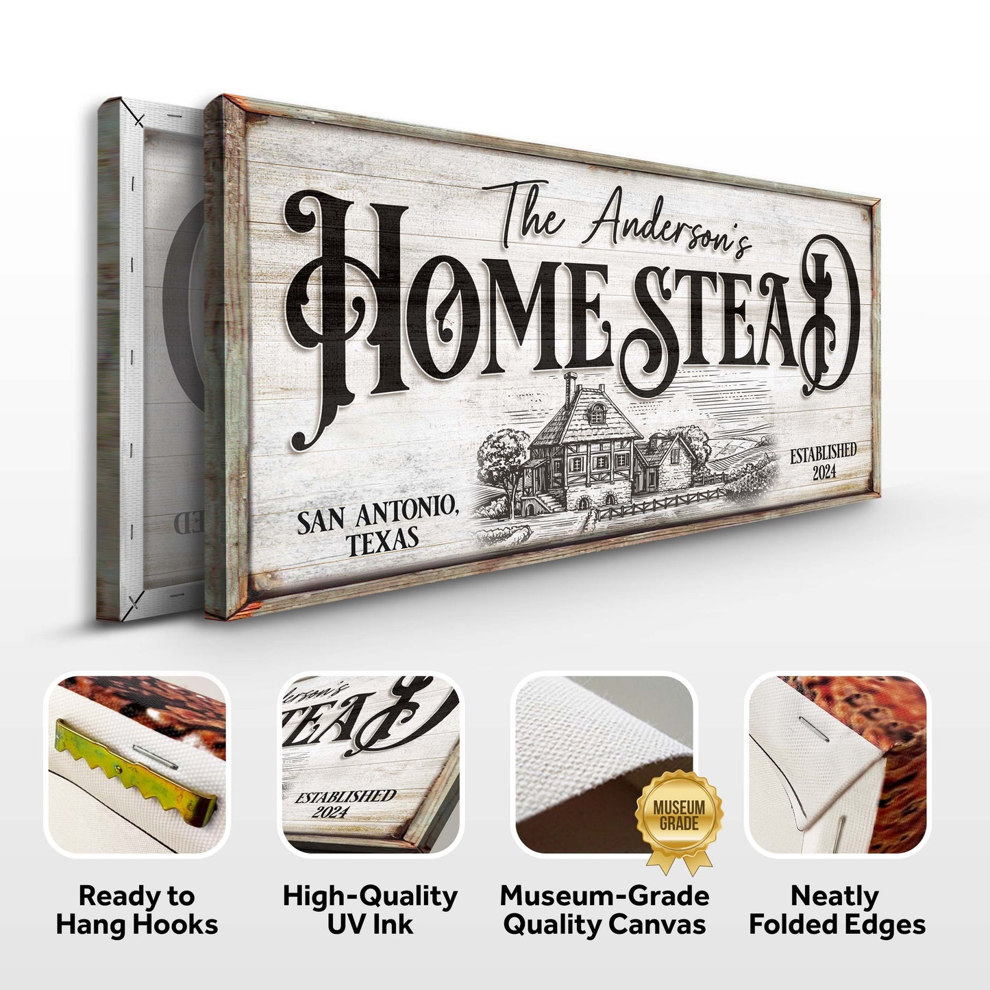 Homestead Sign X canvas by Tailored Canvases with whitewashed wood and vintage lettering on Tampa Home & Garden Store